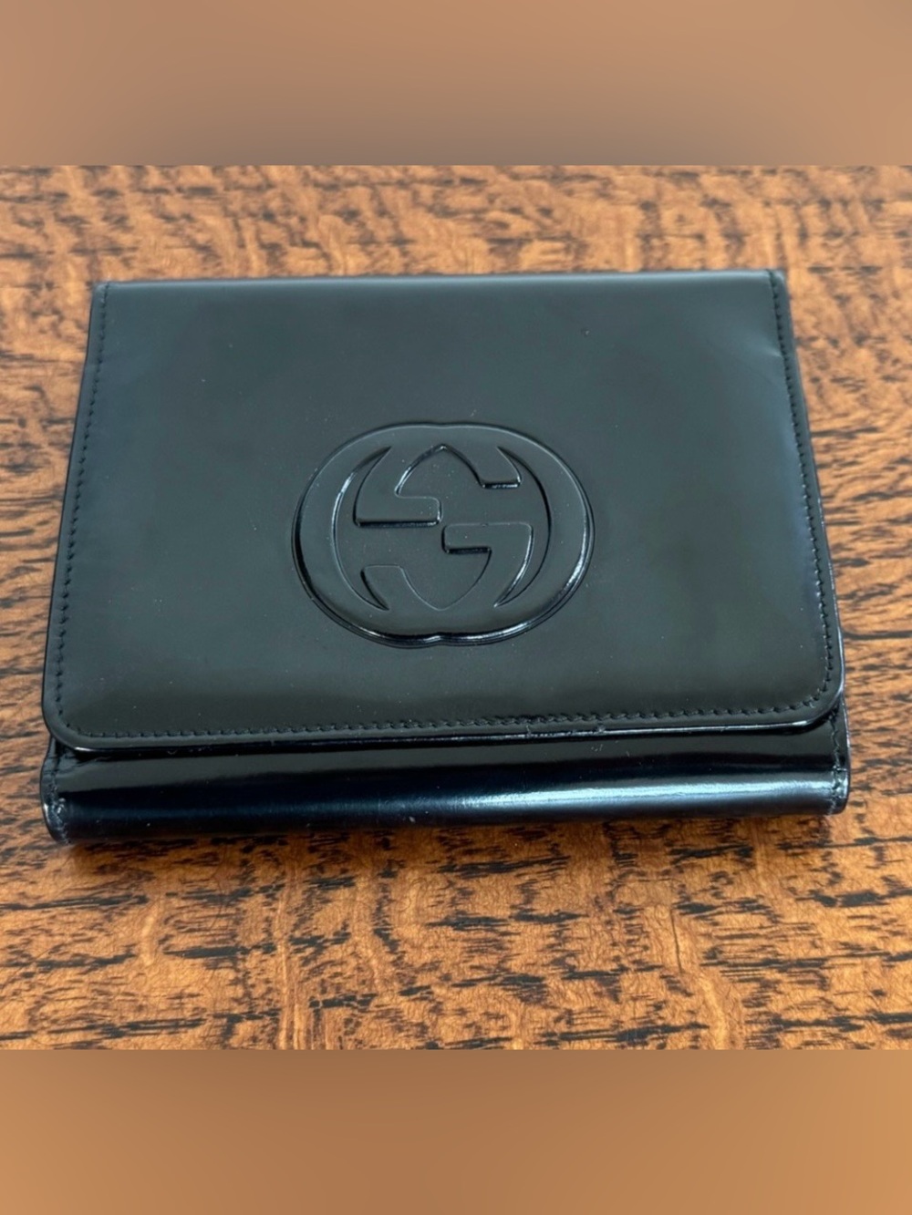 Gucci Black Patent Leather Wallet Interlocking GG w/COA
